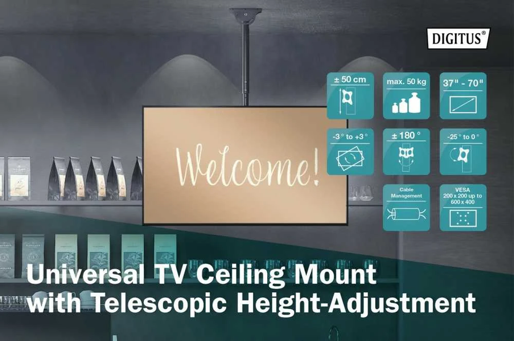 Assmann Electronic DIGITUS Monitorius/TV lubinis laikiklis 37-70inch 50kg max 560-910mm juodas