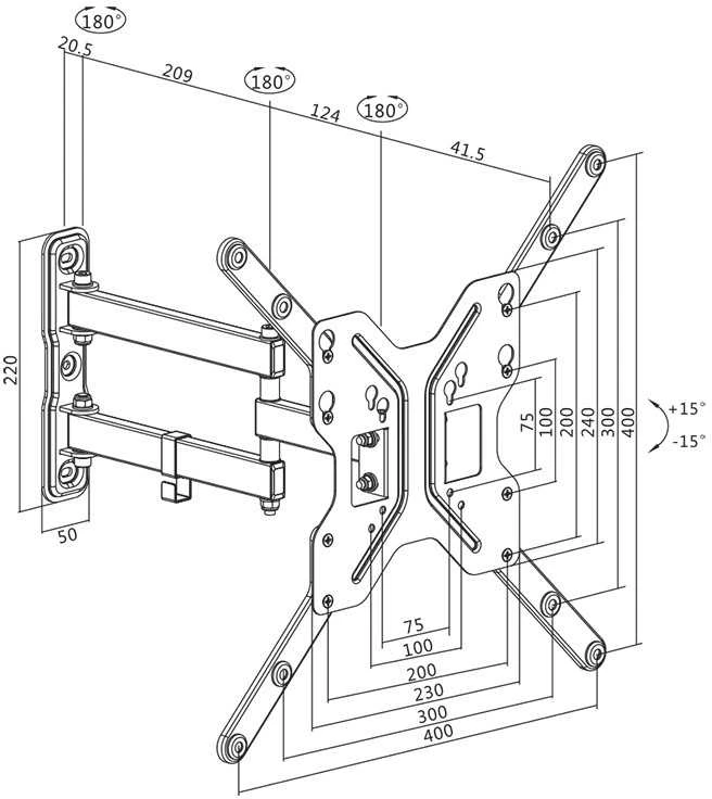 Logilink BP0016 televizorius Sieninis laikiklis, 23"-55", pakreipimas +15°-15°,pasukamas +-90°, 395mm | Logilink