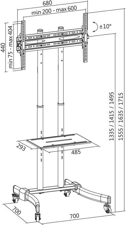 Laikiklis LOGILINK BP0026 LOGILINK - TV stovo vežimėlis, reguliuojamas televizoriaus aukštis, 37-70, maks. 40 kg