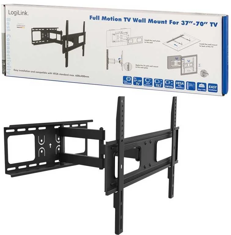 Logilink BP0028 TV Sieninis laikiklis, 37"-70", pakreipimas +10°-20°,pasukamas +-90°, 475mm | Prisijungti | Sieninis laikiklis | 37-70 " | Maksimalus svoris (keliamoji galia) 50 kg | Juodas