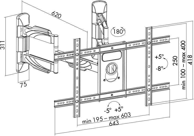 LOGILINK BP0047 LOGILINK - televizoriaus sieninis laikiklis kampe, pakreipiamas -8 /+5, pasukamas -90 /90, maks. 45 kg