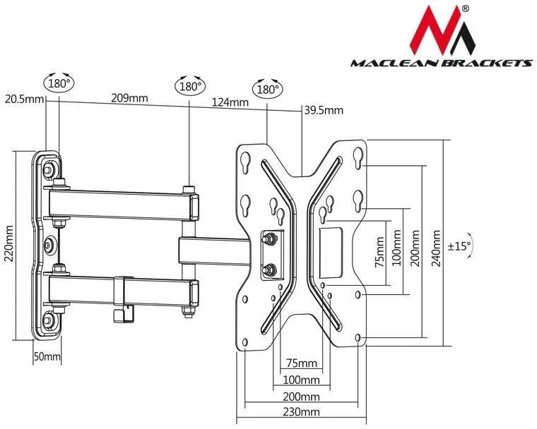 MACLEAN MC-648 Maclean MC-648 televizoriaus sieninis laikiklis LCD LED plazma 23-42 30kg aukštos kokybės