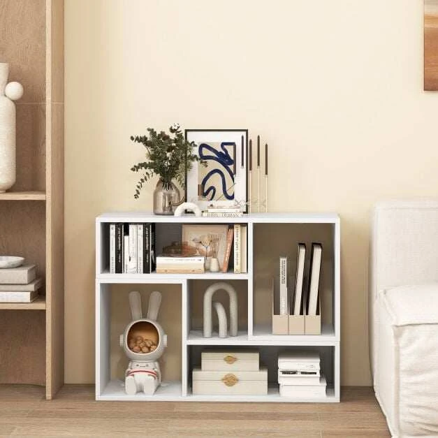 TV staliukas, 2 dalių su L formos lentynomis, juodos ir baltos spalvų, 80 × 30 × 40 cm