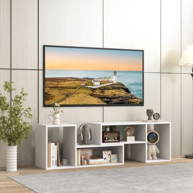 TV staliukas, 2 dalių su L formos lentynomis, juodos ir baltos spalvų, 80 × 30 × 40 cm