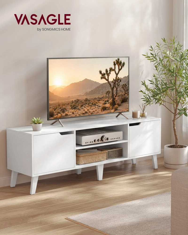 Songmics TV staliukas su reguliuojama lentyna, baltas, 147 x 39 x 50,1 cm