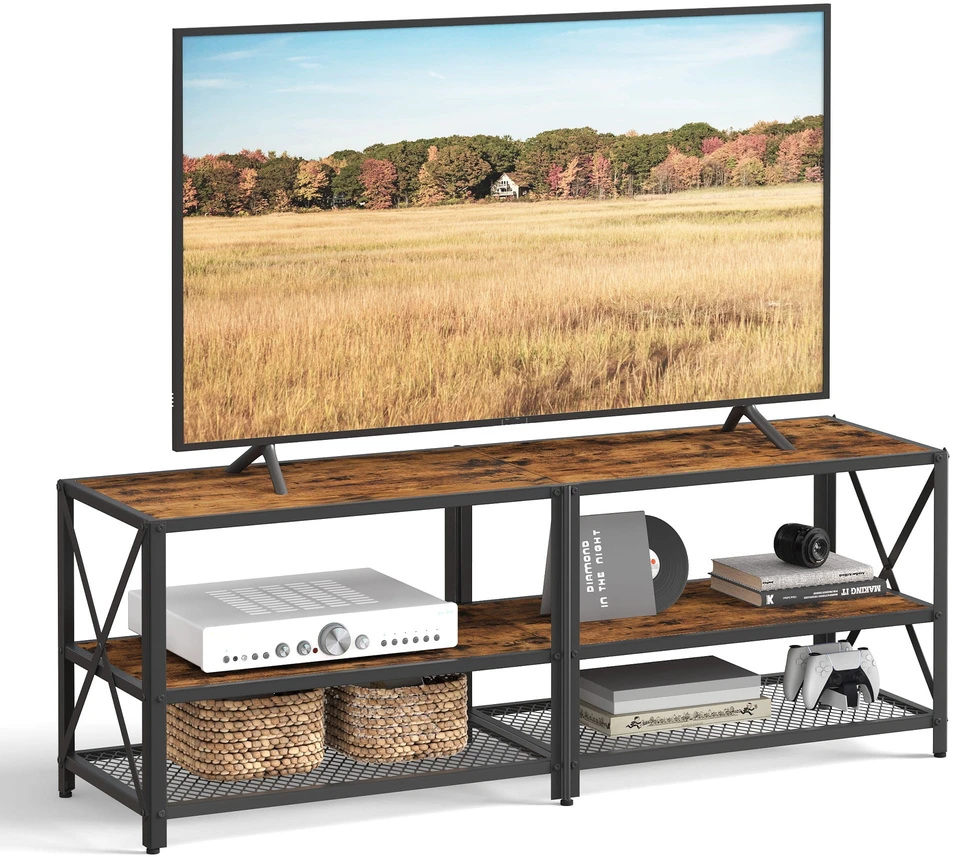 Leobert TV staliukas su reguliuojamomis kojelėmis, rudos ir juodos spalvų, 140 x 40 x 52 cm
