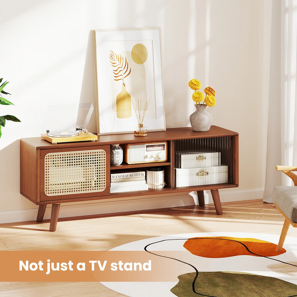 TV staliukas su slankiosiomis durelėmis ir reguliuojama lentyna, natūralios spalvos, 120,7 x 30,5 x 45,7 cm