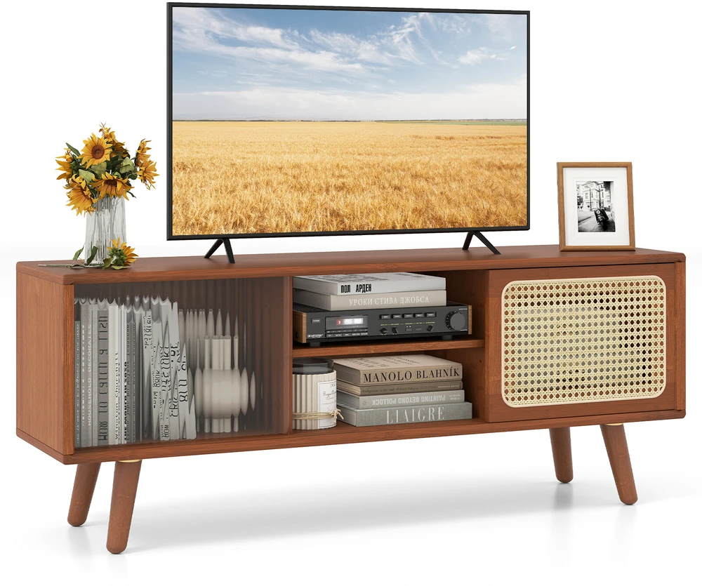 TV staliukas su slankiosiomis durelėmis ir reguliuojama lentyna, natūralios spalvos, 120,7 x 30,5 x 45,7 cm