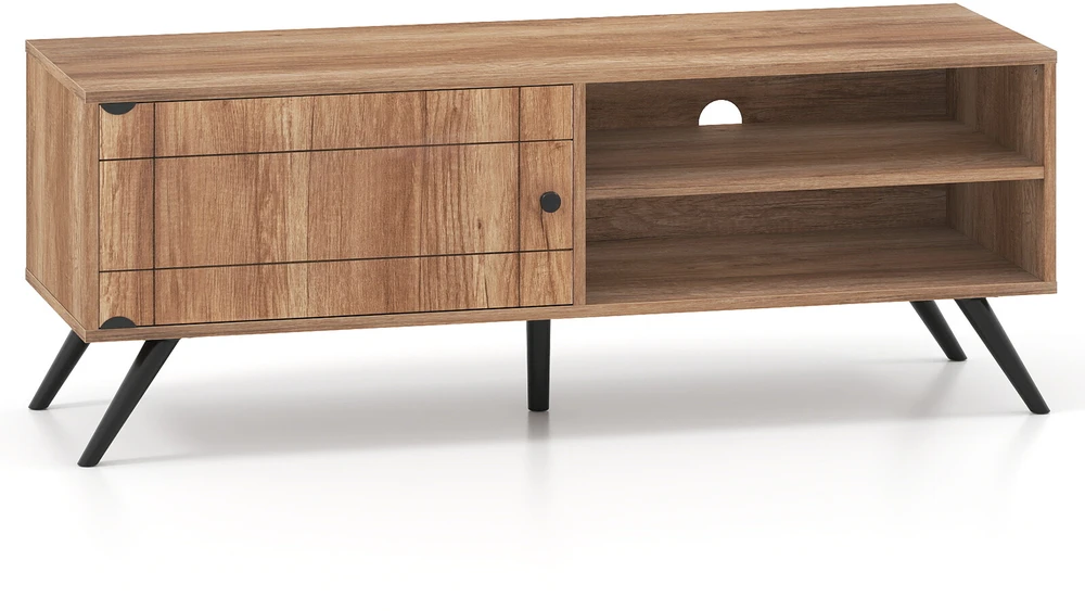 TV staliukas su spintele ir atviromis lentynomis, ąžuolo spalvos, 121,9 × 40,6 × 44,5 cm