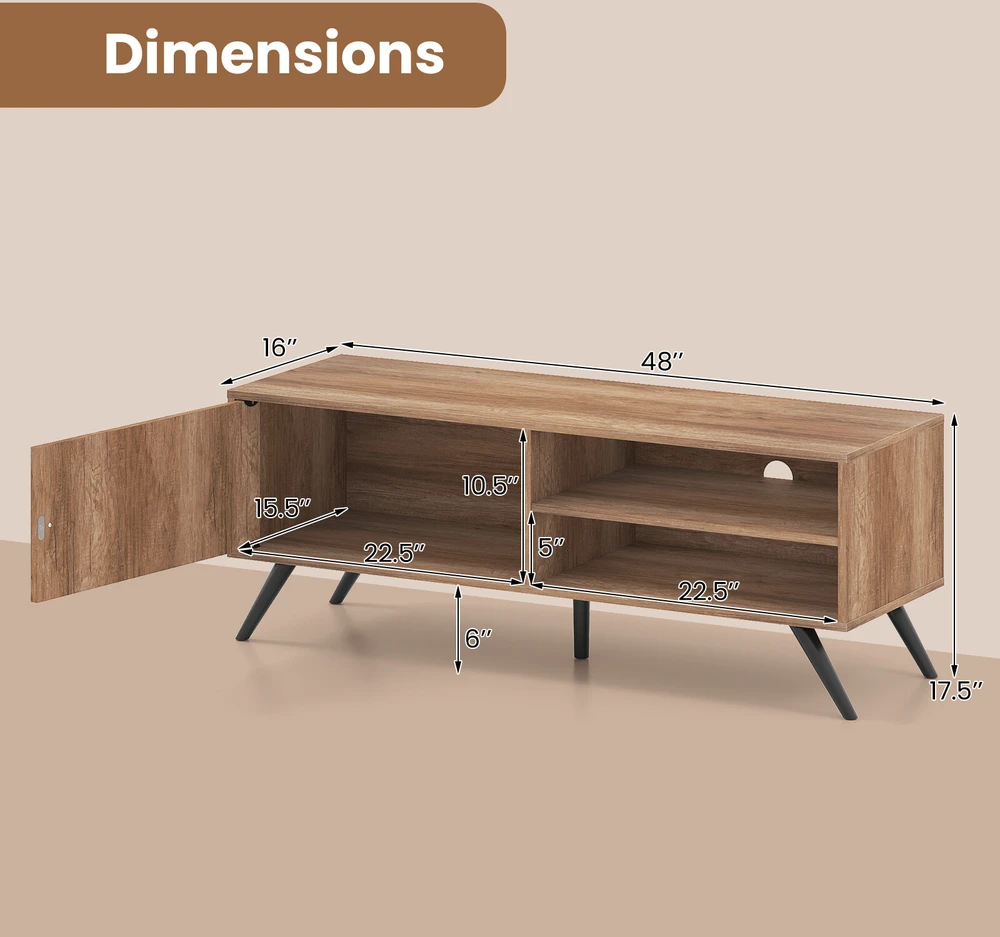 TV staliukas su spintele ir atviromis lentynomis, ąžuolo spalvos, 121,9 × 40,6 × 44,5 cm