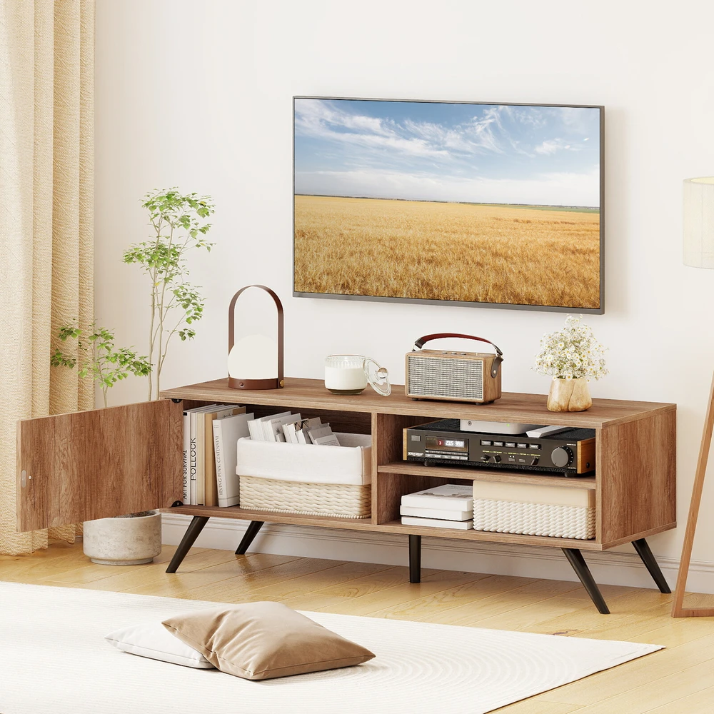 TV staliukas su spintele ir atviromis lentynomis, ąžuolo spalvos, 121,9 × 40,6 × 44,5 cm