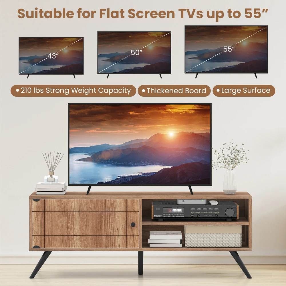 TV staliukas su spintele ir atviromis lentynomis, ąžuolo spalvos, 121,9 × 40,6 × 44,5 cm