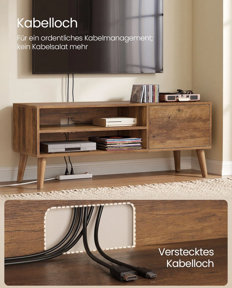 Songmics TV staliukas televizoriams iki 55 col., šiltai rudas, 120 × 40 × 49 cm