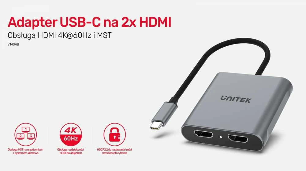 UNITEK ADAPTERIS USB-C – 2X HDMI 4K MST (M/F)