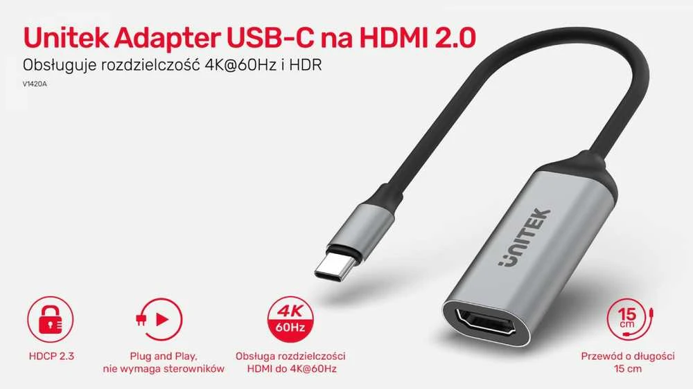 Adapteris - Unitek V1420A, USB-C į HDMI 2.0 4K 60Hz