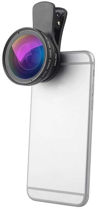 Universalus 2-in-1 išmaniojo telefono objektyvas