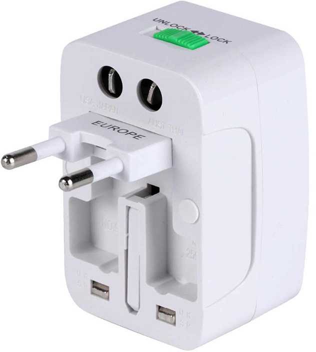 Universalus adapteris su apsauga nuo įtampos pertekliaus