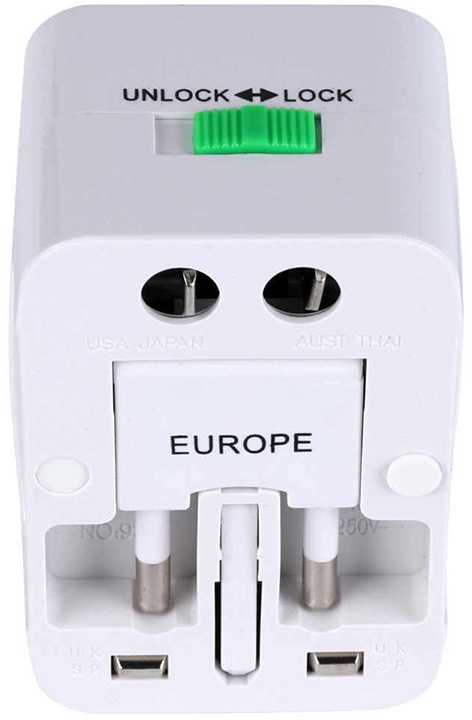 Universalus adapteris su apsauga nuo įtampos pertekliaus