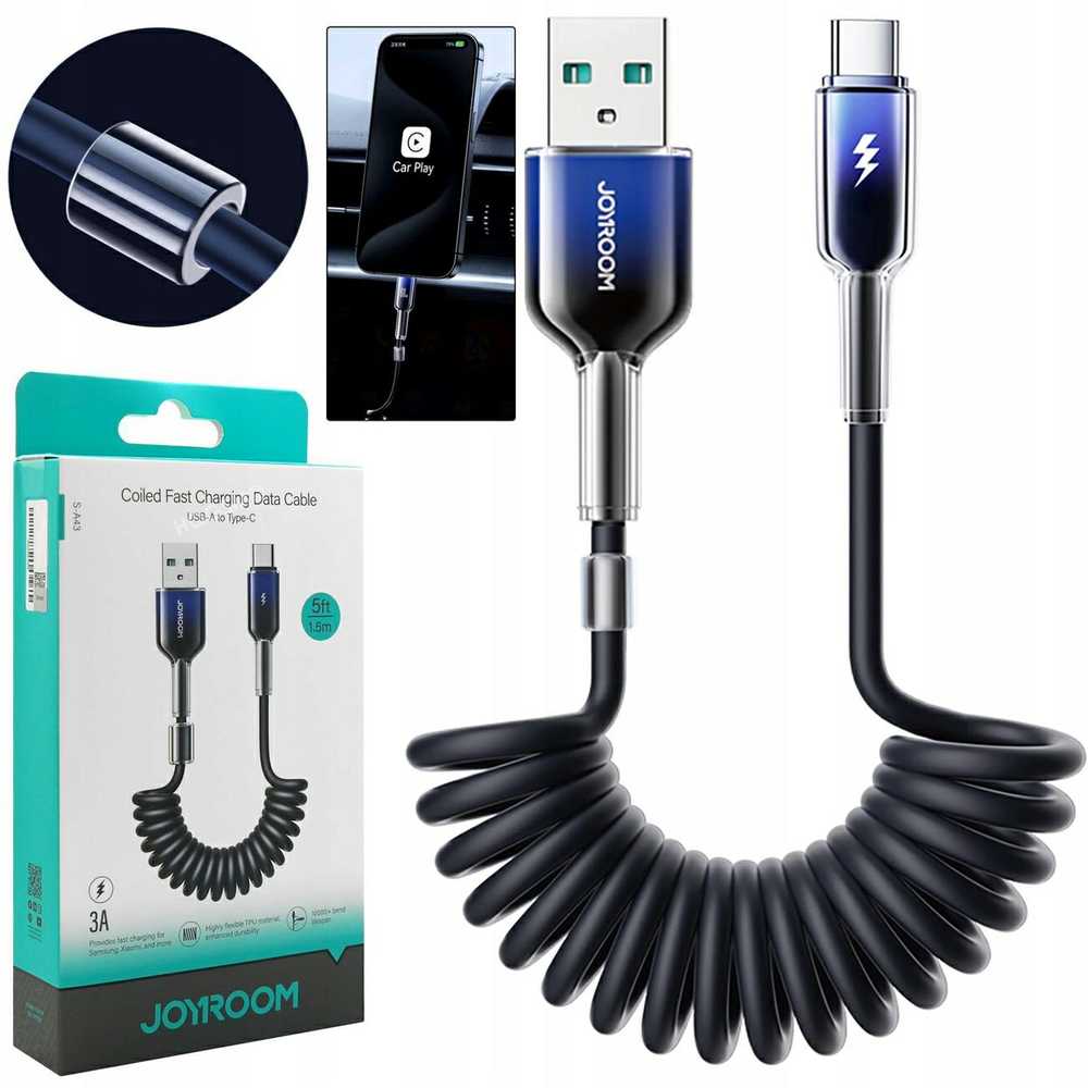 Joyroom S-A51 60W USB-A USB-C kabelis 1.5m juodos spalvos