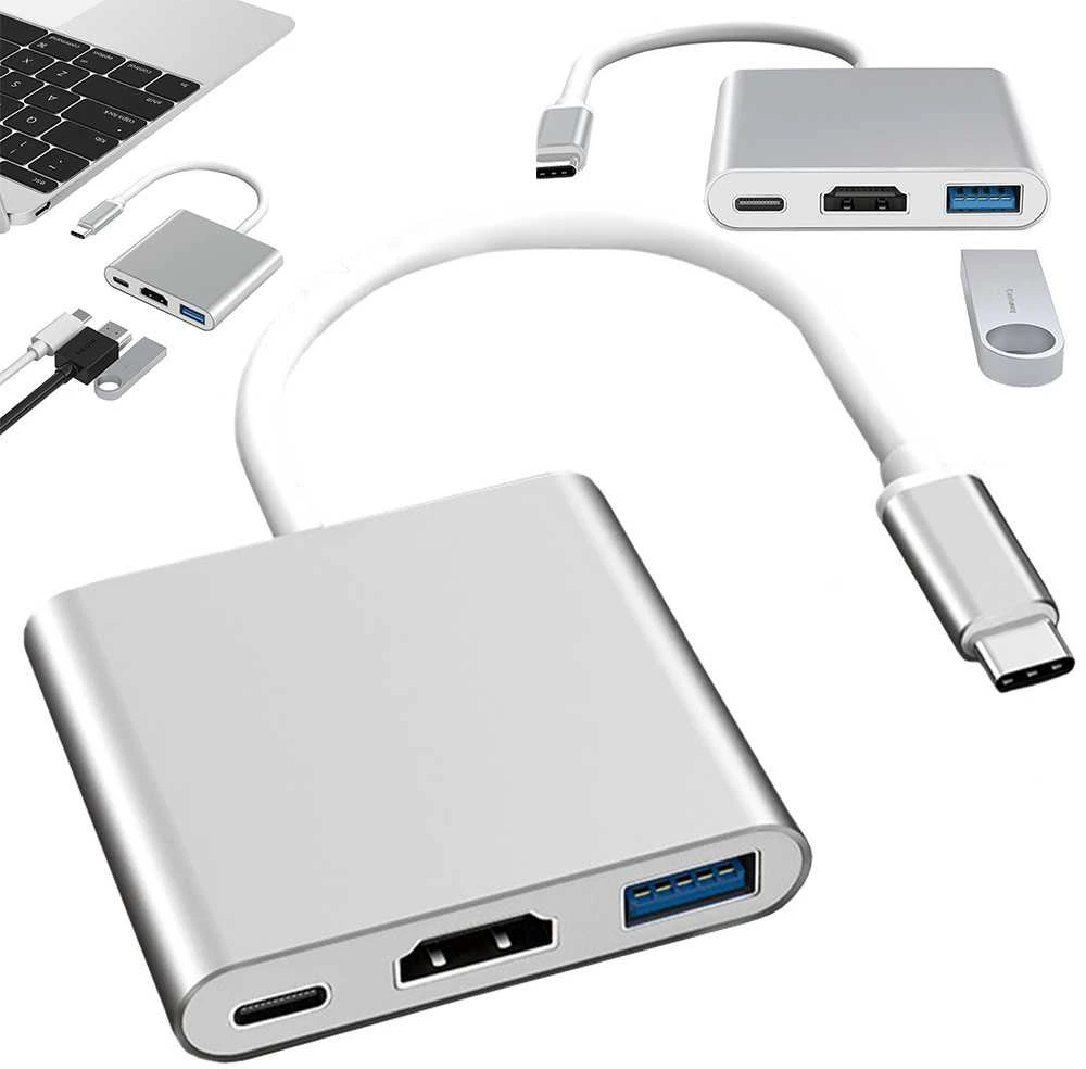 USB-C adapteris 3-in-1 su HDMI ir USB 3.0