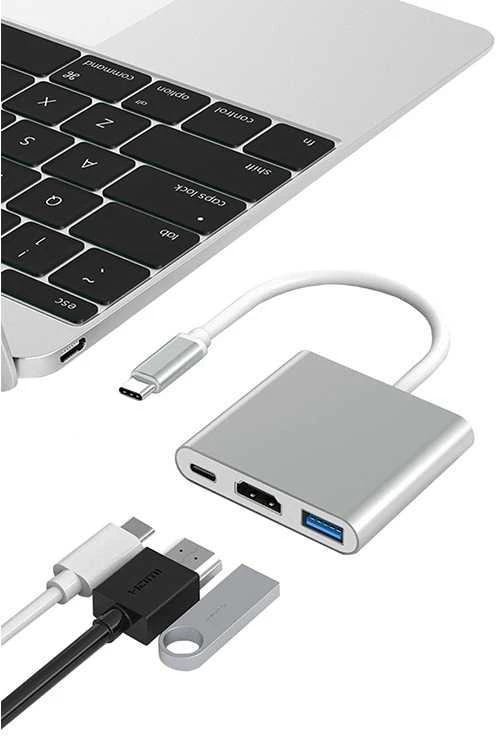USB-C adapteris 3-in-1 su HDMI ir USB 3.0