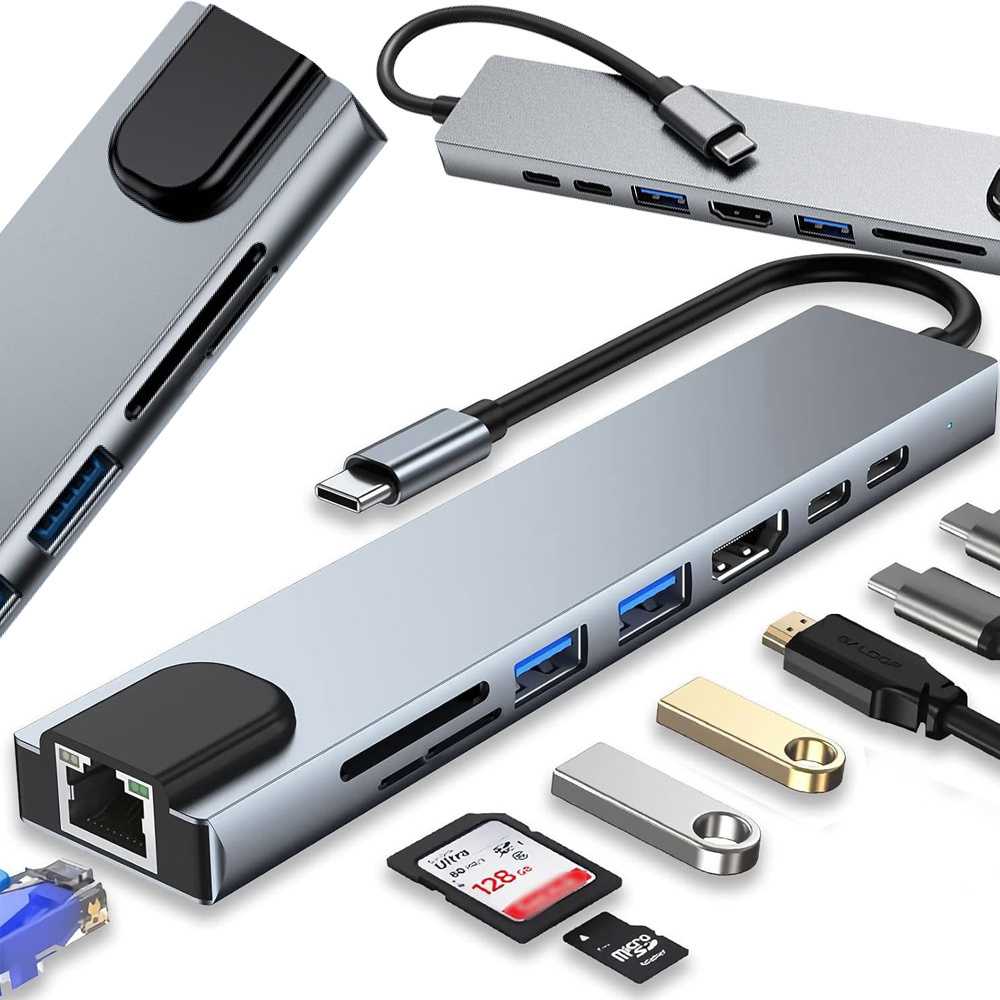 USB-C adapteris 8w1 Thunderbolt 3 HDMI RJ45