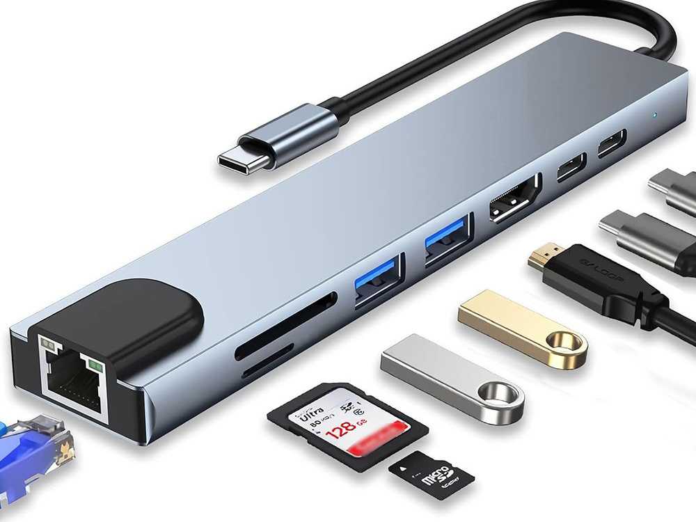 USB-C adapteris 8w1 Thunderbolt 3 HDMI RJ45