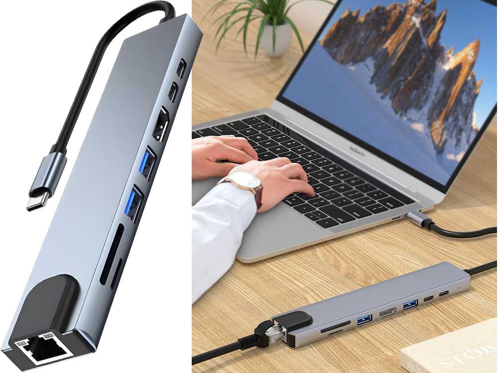 USB-C adapteris 8w1 Thunderbolt 3 HDMI RJ45