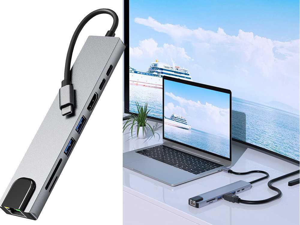 USB-C adapteris 8w1 Thunderbolt 3 HDMI RJ45