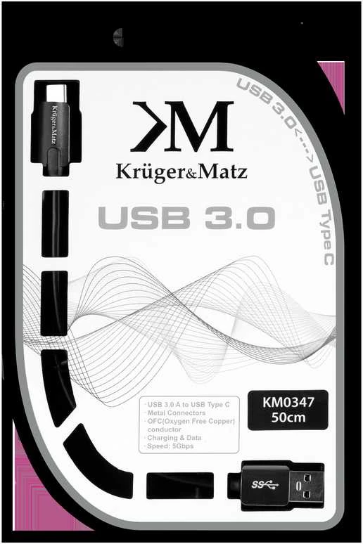 Kruger & Matz USB 3.0 - USB-C kabelis 0.5m