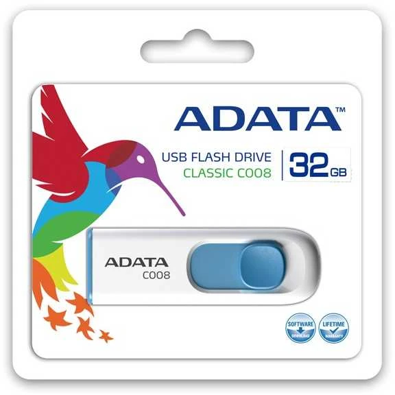 Ištraukiamas atmintukas Adata C008 32GB Baltas/mėlynas
