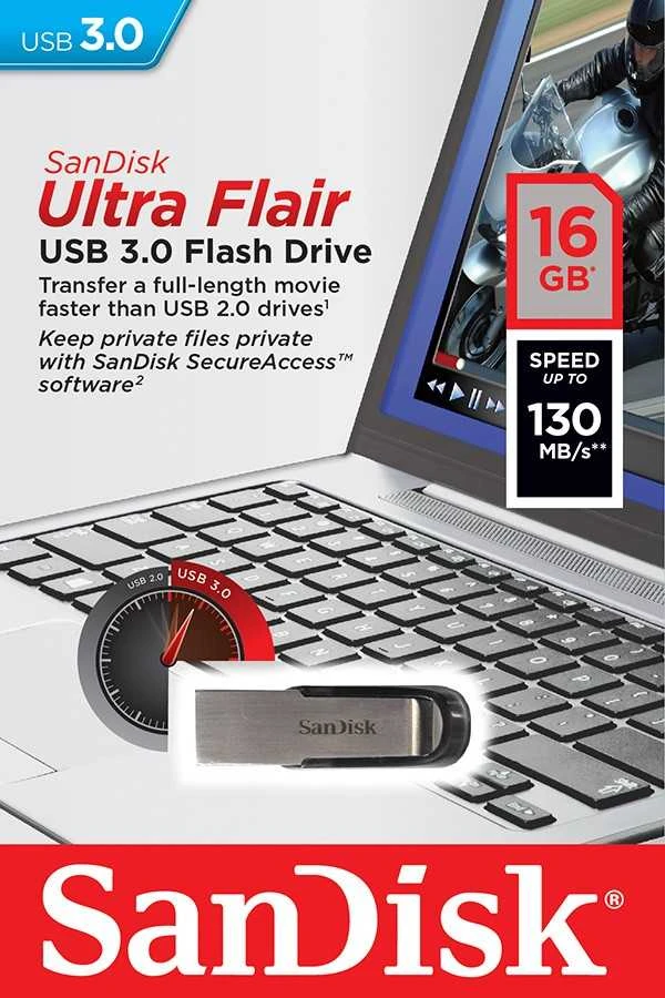 USB laikmena SanDisk 16GB Ultra Flair USB 3.0 130 MB/s