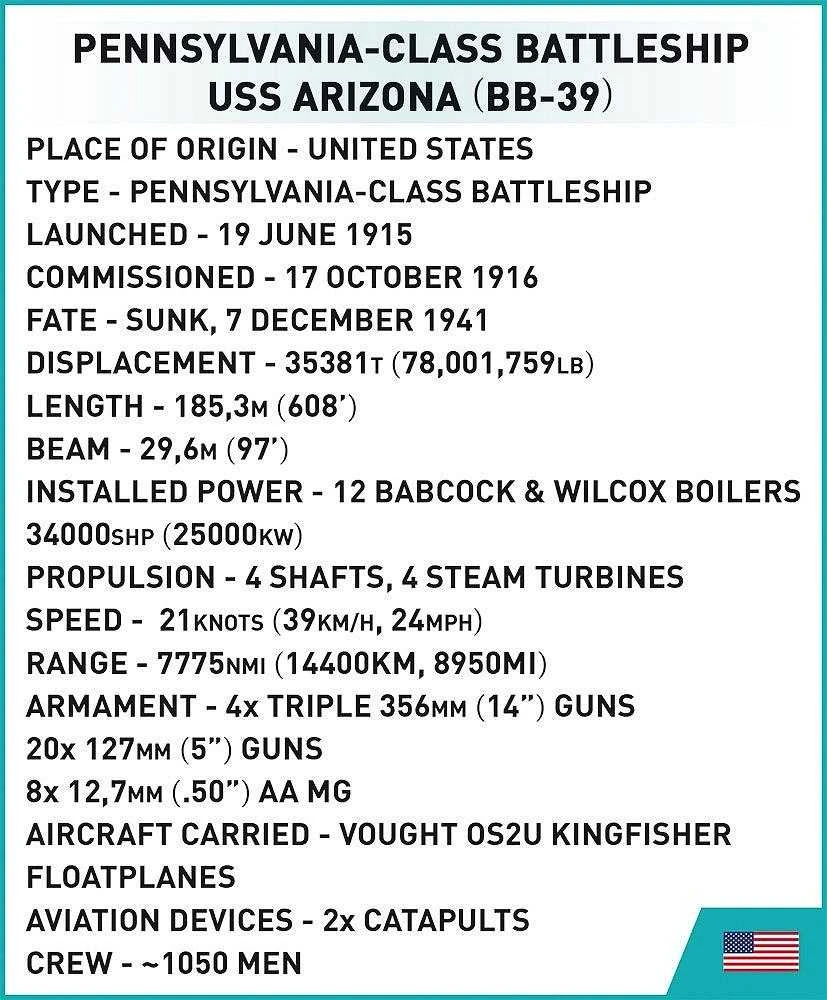 Cobi USS Arizona BB-39 Konstruktoriaus Rinkinys su 2046 Dalimis