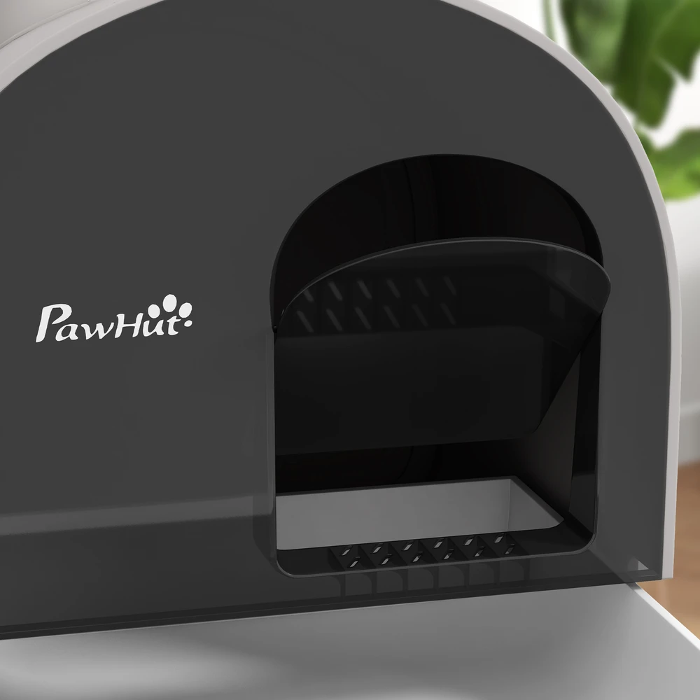 "PawHut" kačių tualeto dėžutės tualeto dangtis iki 5kg kačių tualeto dėžutės dangtis semtuvėlis ištraukiamas lovelis kačių kraiko kilimėlis plastikinis pilkas 43x44x47 cm