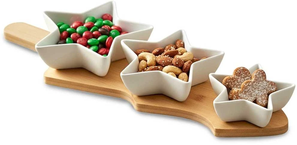 Secret De Gourmet Porceliano užkandžių serviravimo komplektas su padėklu - 4 dalių - Dipsai ir užkandžiai
