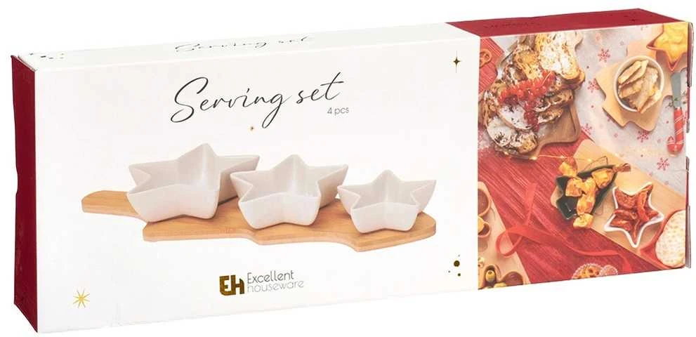 Secret De Gourmet Porceliano užkandžių serviravimo komplektas su padėklu - 4 dalių - Dipsai ir užkandžiai