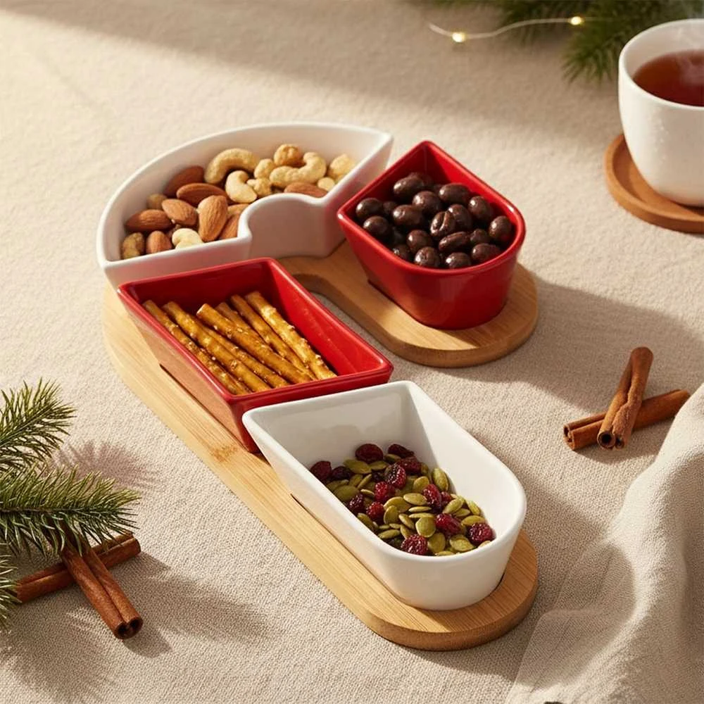 Selsey Snackkom Snackų Serviravimo Rinkinys 5 Dalių Keramika su Padėklu