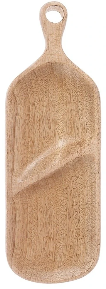 Užkandžių lėkštė su 2 skyriais, iš mangų medienos, ruda, 40,5 × 14 × 2,5 cm