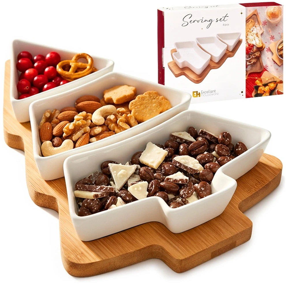 Home Styling Collection Porceliano užkandžių rinkinys 4 dalių - Kalėdų medžio formos indai