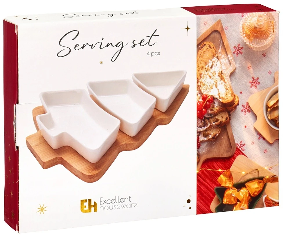Home Styling Collection Porceliano užkandžių rinkinys 4 dalių - Kalėdų medžio formos indai