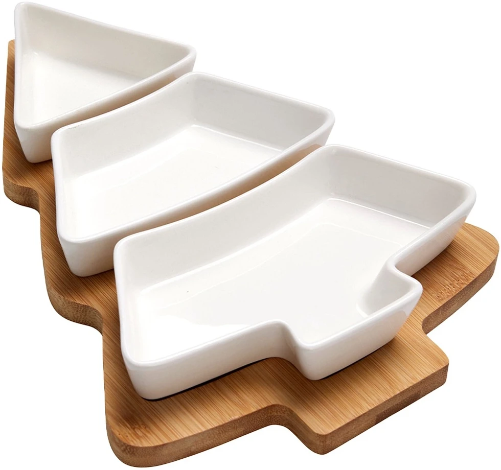 Home Styling Collection Porceliano užkandžių rinkinys 4 dalių - Kalėdų medžio formos indai
