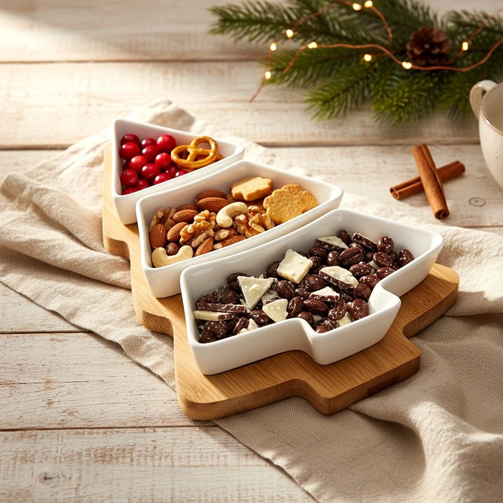Home Styling Collection Porceliano užkandžių rinkinys 4 dalių - Kalėdų medžio formos indai