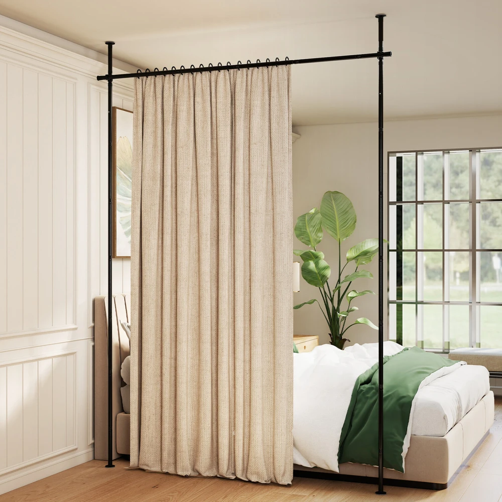 Užuolaidų strypas kambariui atskirti, reguliuojamo pločio ir aukščio, juodas, 71,1–182,9 × 121,9–304,8 cm