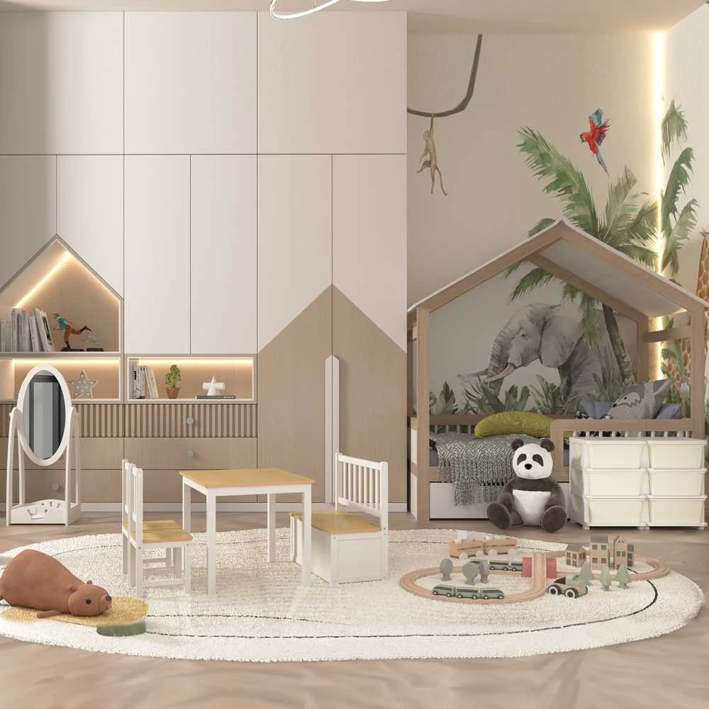 HOMCOM vaikiška komoda su 6 stalčiais, žaislų dėžė, žaislų organizatorius, vaikiški baldai 3–6 metų vaikams, kreminė