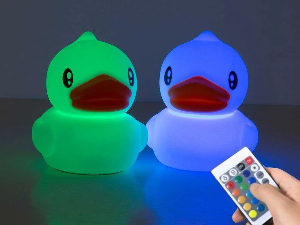 Vaikiška LED naktinė lempa antis su RGB ir nuotolinio valdymo pulteliu