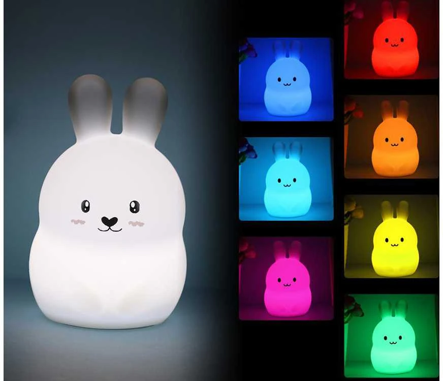 Vaikiška naktinė lempa triušis LED RGB su nuotolinio valdymo pultu