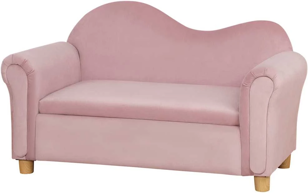 Vaikiška sofa HOMCOM su daiktadėže, rožinė, neaustinis audinys, dvivietė, 3-5 metai, 84x41,5x48,5cm