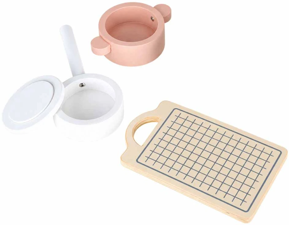 Vaikiška virtuvėlė iš MDF su priedais, rožinė, 81 cm