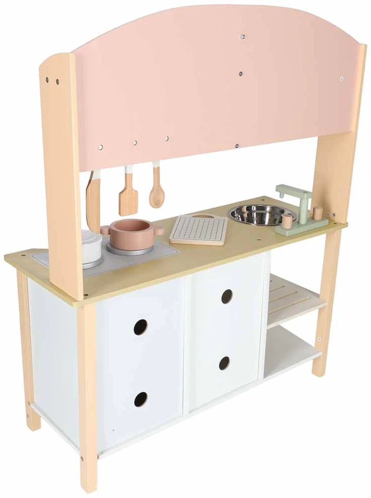 Vaikiška virtuvėlė iš MDF su priedais, rožinė, 81 cm