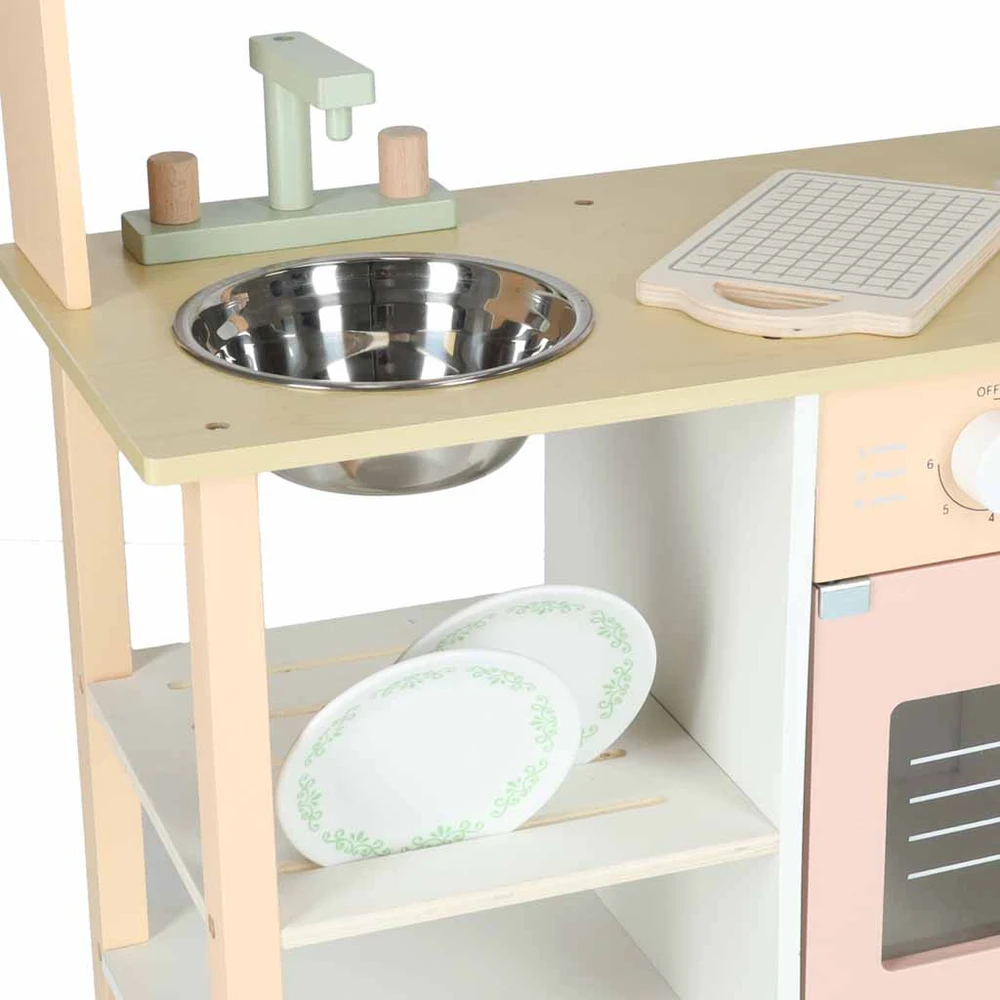 Vaikiška virtuvėlė iš MDF su priedais, rožinė, 81 cm